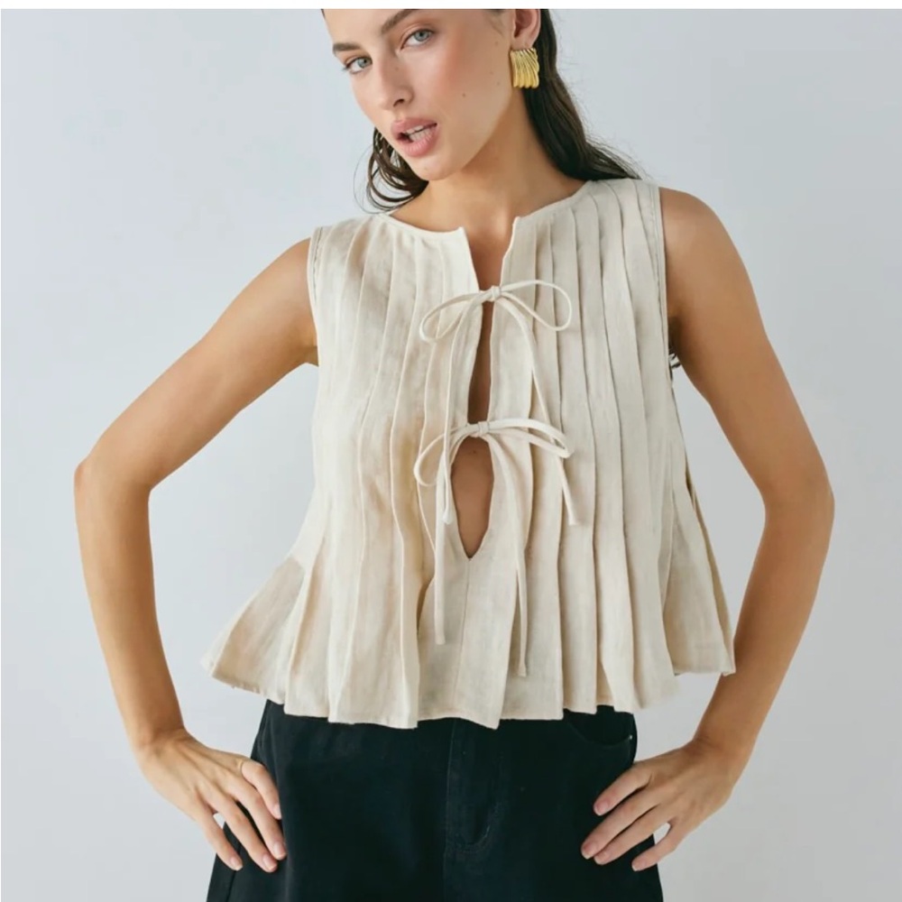 COPY - VRG GRL VALERIA LINEN TOP OATMEAL
